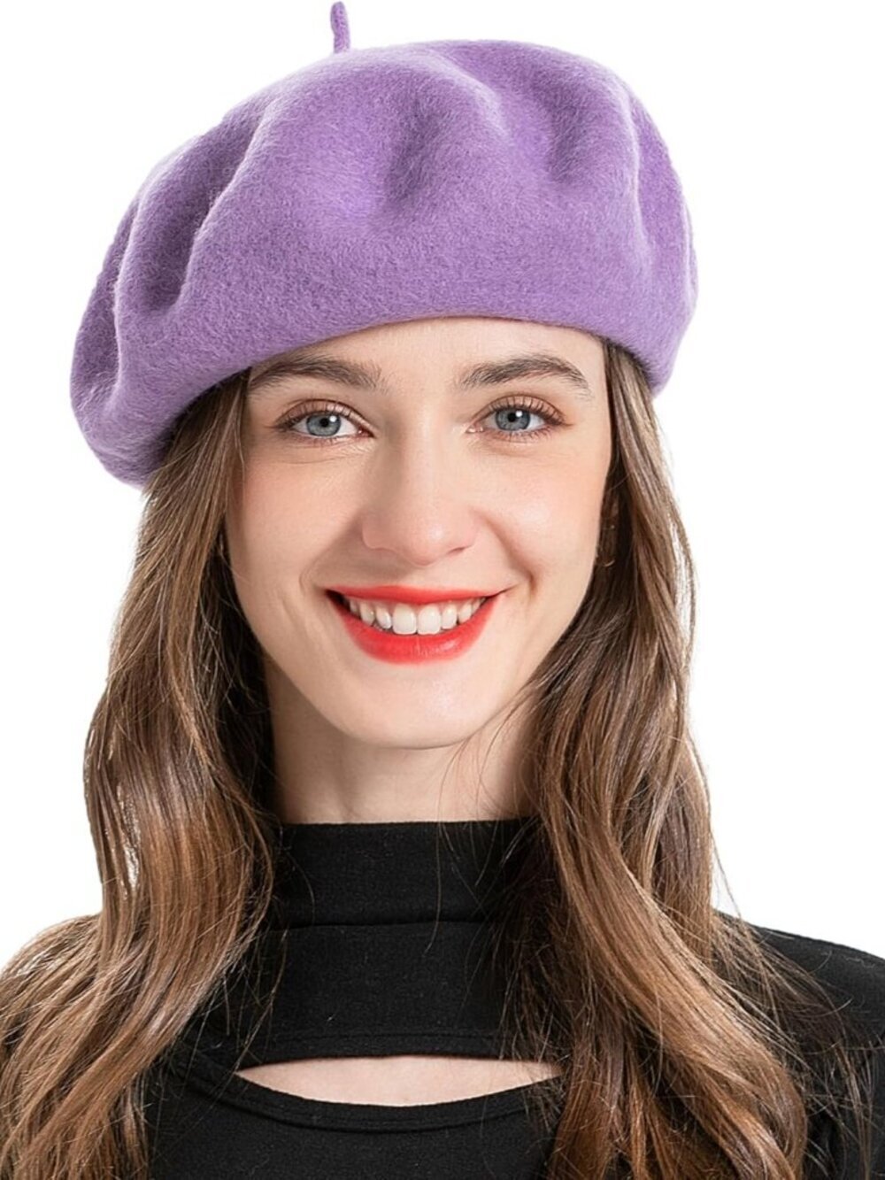 Women's Wool French Beret Hat Comfortable Solid Color Beret Cap Lavender